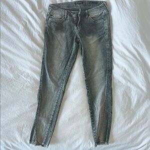 Dear John Distressed Gray Corduroy Skinny Jeans / Mid Rise